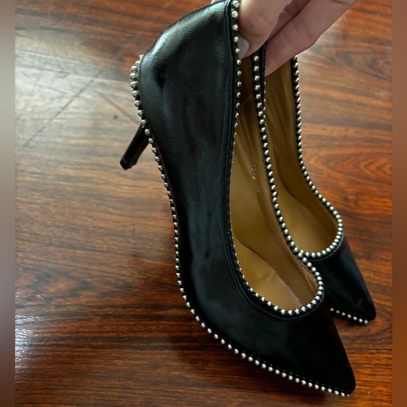 **SOLD** Black Heels with Silver Chain Trim - Picture 4 of 5